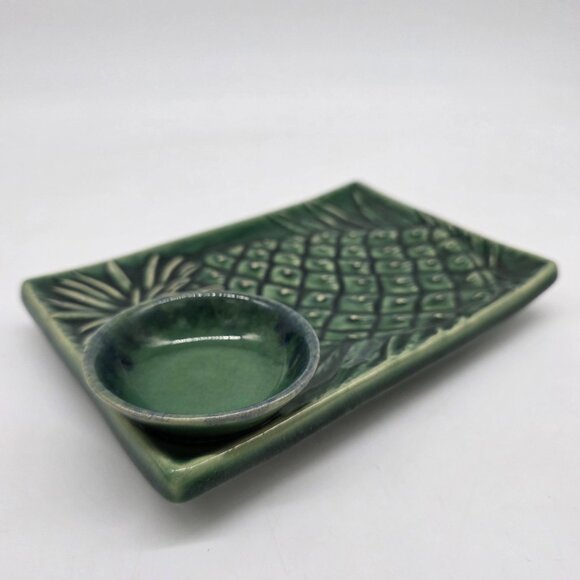 Hoening Maui Ceramic Fish Motif Sushi Platter & Soy Sauce Bowl Embossed Pineappl - Picture 3 of 6